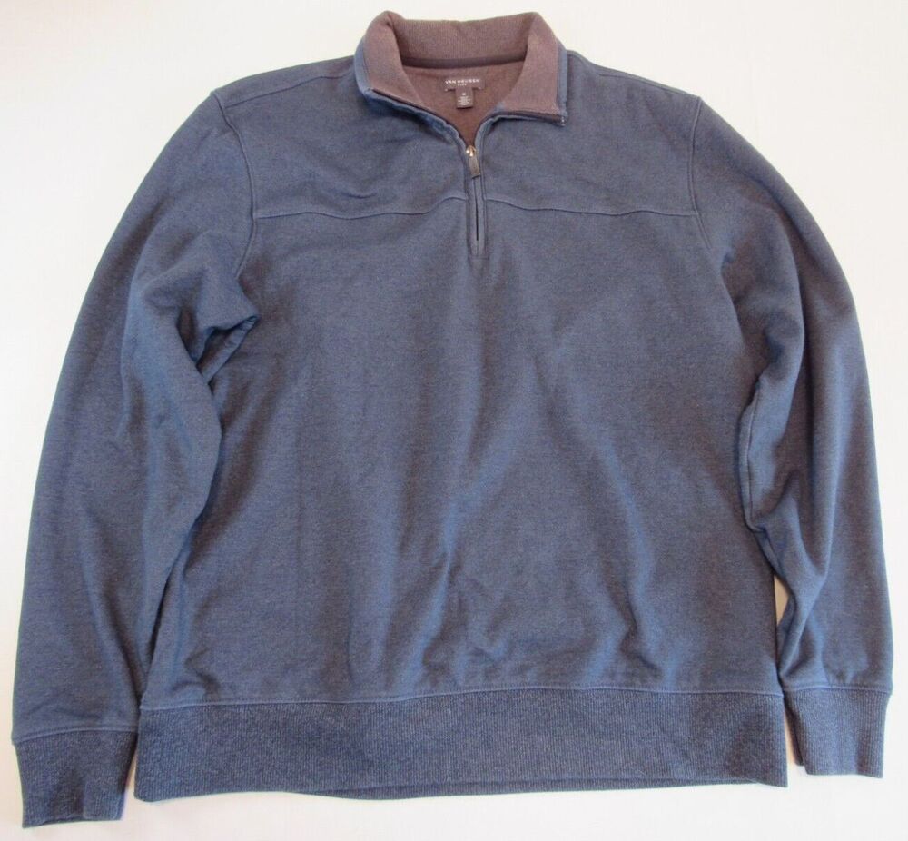 Men's Van Heusen Blue Flex 1/4 Zip Pullover Mock Neck Size Medium